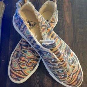 Corky's Slip on No Lace Canvas Sneaker in Pink Aztec